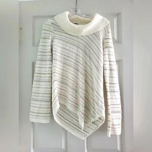 White House Black Market Sweater Womens Small White Wide Cowl Neck Metallic